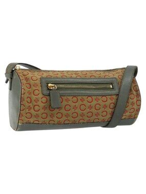 Authentic CELINE C Macadam Canvas Shoulder Bag Khaki Gold